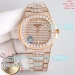 Luxury Replica PDF Factory Iced Out Patek Philippe Nautilus Rose Gold Diamond Watch 